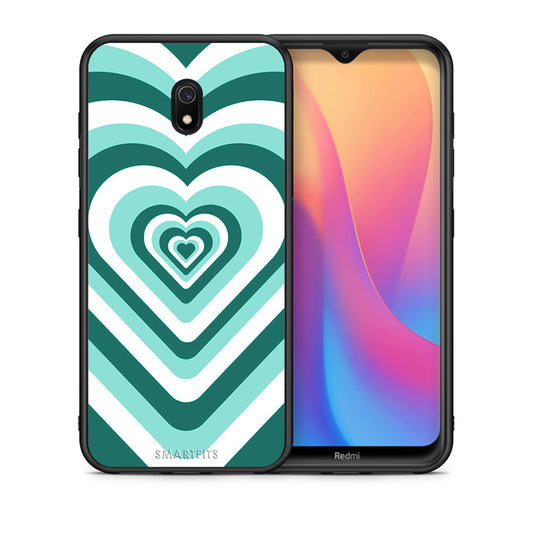 Θήκη Xiaomi Redmi 8A Green Hearts από τη Smartfits με σχέδιο στο πίσω μέρος και μαύρο περίβλημα | Xiaomi Redmi 8A Green Hearts case with colorful back and black bezels