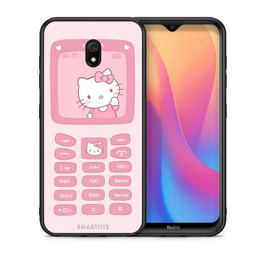 Θήκη Αγίου Βαλεντίνου Xiaomi Redmi 8A Hello Kitten από τη Smartfits με σχέδιο στο πίσω μέρος και μαύρο περίβλημα | Xiaomi Redmi 8A Hello Kitten case with colorful back and black bezels