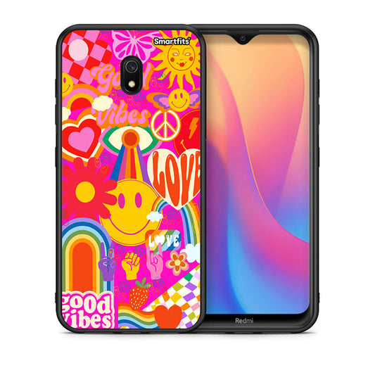 Θήκη Xiaomi Redmi 8A Hippie Love από τη Smartfits με σχέδιο στο πίσω μέρος και μαύρο περίβλημα | Xiaomi Redmi 8A Hippie Love case with colorful back and black bezels