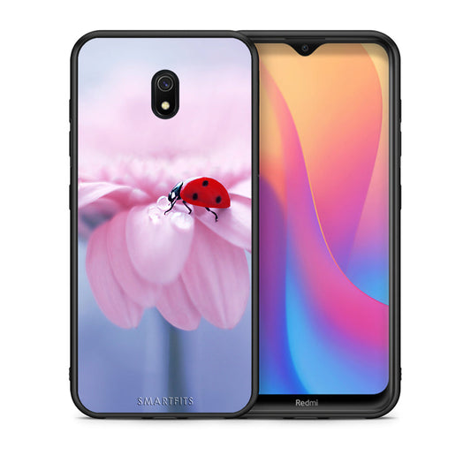 Θήκη Xiaomi Redmi 8A Ladybug Flower από τη Smartfits με σχέδιο στο πίσω μέρος και μαύρο περίβλημα | Xiaomi Redmi 8A Ladybug Flower case with colorful back and black bezels