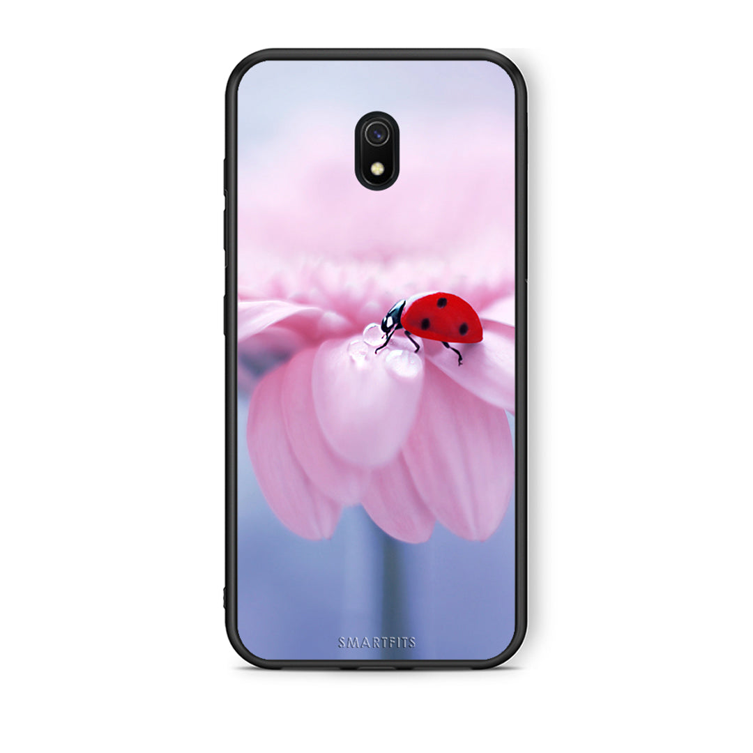 Xiaomi Redmi 8A Ladybug Flower θήκη από τη Smartfits με σχέδιο στο πίσω μέρος και μαύρο περίβλημα | Smartphone case with colorful back and black bezels by Smartfits