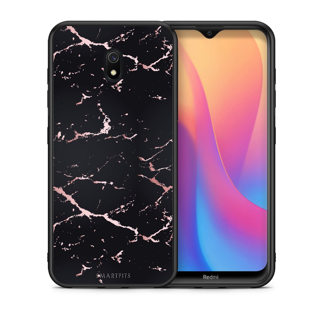 Θήκη Xiaomi Redmi 8A Black Rosegold Marble από τη Smartfits με σχέδιο στο πίσω μέρος και μαύρο περίβλημα | Xiaomi Redmi 8A Black Rosegold Marble case with colorful back and black bezels