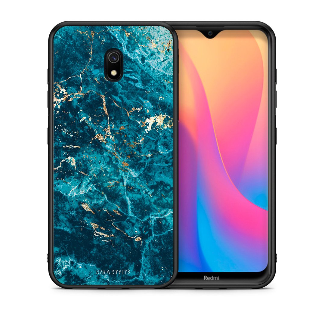 Θήκη Xiaomi Redmi 8A Marble Blue από τη Smartfits με σχέδιο στο πίσω μέρος και μαύρο περίβλημα | Xiaomi Redmi 8A Marble Blue case with colorful back and black bezels