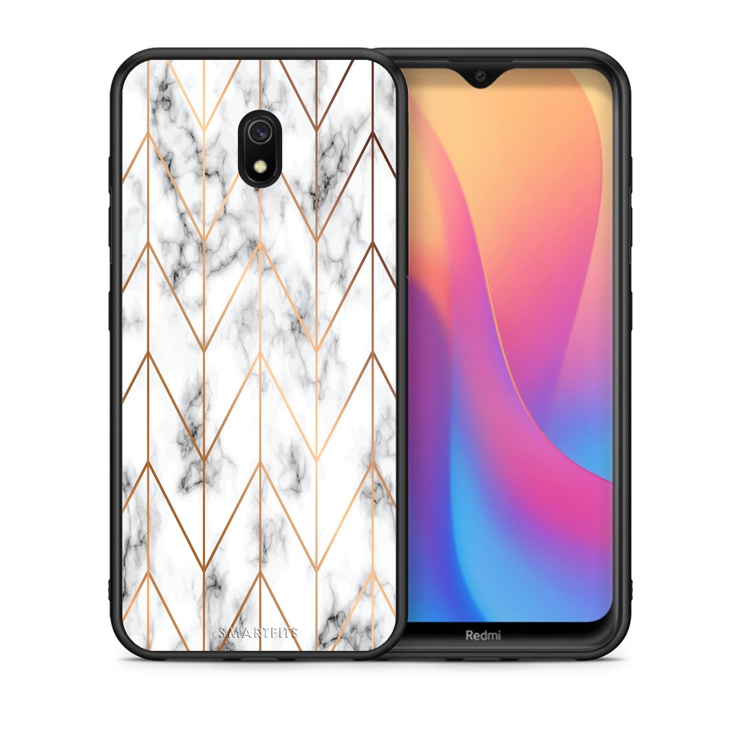 Θήκη Xiaomi Redmi 8A Gold Geometric Marble από τη Smartfits με σχέδιο στο πίσω μέρος και μαύρο περίβλημα | Xiaomi Redmi 8A Gold Geometric Marble case with colorful back and black bezels