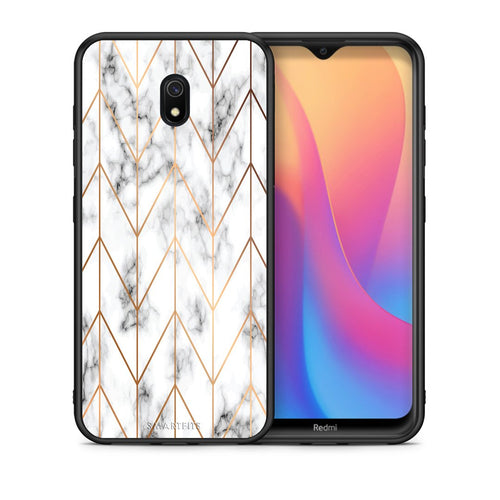 Θήκη Xiaomi Redmi 8A Gold Geometric Marble από τη Smartfits με σχέδιο στο πίσω μέρος και μαύρο περίβλημα | Xiaomi Redmi 8A Gold Geometric Marble case with colorful back and black bezels