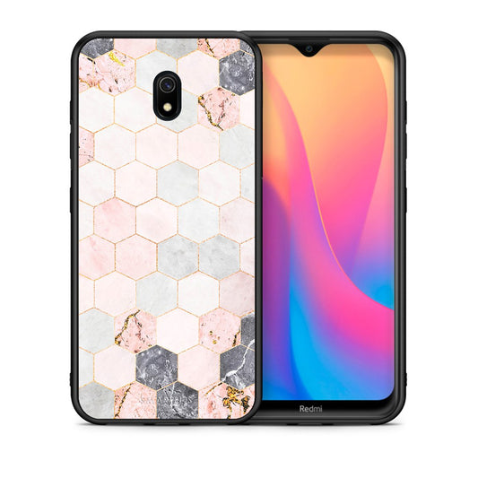 Θήκη Xiaomi Redmi 8A Hexagon Pink Marble από τη Smartfits με σχέδιο στο πίσω μέρος και μαύρο περίβλημα | Xiaomi Redmi 8A Hexagon Pink Marble case with colorful back and black bezels