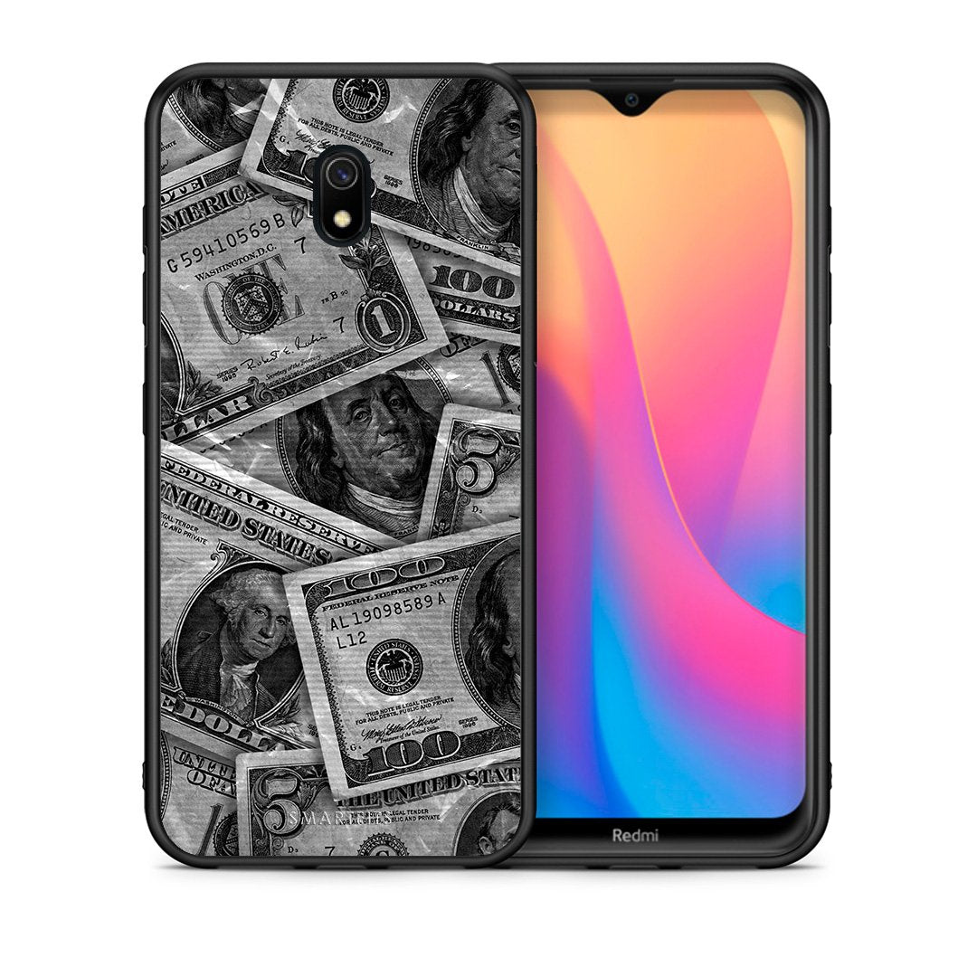 Θήκη Xiaomi Redmi 8A Money Dollars από τη Smartfits με σχέδιο στο πίσω μέρος και μαύρο περίβλημα | Xiaomi Redmi 8A Money Dollars case with colorful back and black bezels