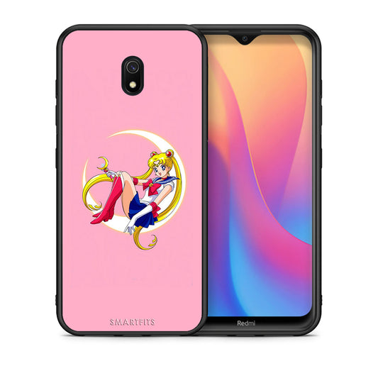Θήκη Xiaomi Redmi 8A Moon Girl από τη Smartfits με σχέδιο στο πίσω μέρος και μαύρο περίβλημα | Xiaomi Redmi 8A Moon Girl case with colorful back and black bezels