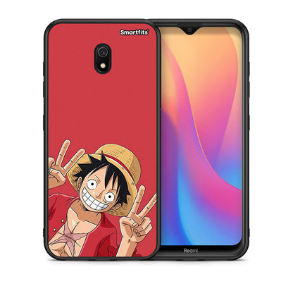 Θήκη Xiaomi Redmi 8A Pirate Luffy από τη Smartfits με σχέδιο στο πίσω μέρος και μαύρο περίβλημα | Xiaomi Redmi 8A Pirate Luffy case with colorful back and black bezels