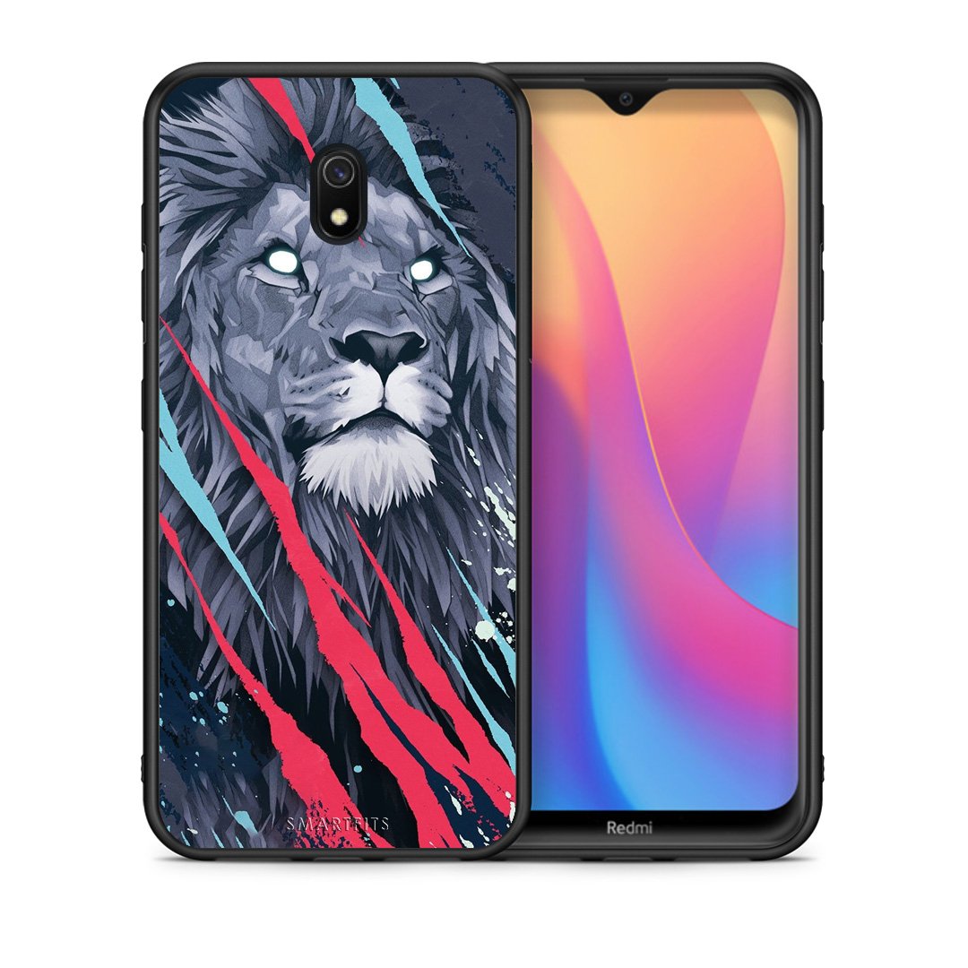 Θήκη Xiaomi Redmi 8A Lion Designer PopArt από τη Smartfits με σχέδιο στο πίσω μέρος και μαύρο περίβλημα | Xiaomi Redmi 8A Lion Designer PopArt case with colorful back and black bezels