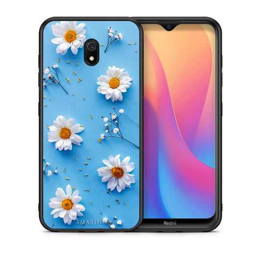 Θήκη Xiaomi Redmi 8A Real Daisies από τη Smartfits με σχέδιο στο πίσω μέρος και μαύρο περίβλημα | Xiaomi Redmi 8A Real Daisies case with colorful back and black bezels