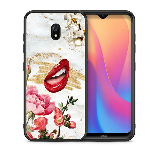 Θήκη Xiaomi Redmi 8A Red Lips από τη Smartfits με σχέδιο στο πίσω μέρος και μαύρο περίβλημα | Xiaomi Redmi 8A Red Lips case with colorful back and black bezels