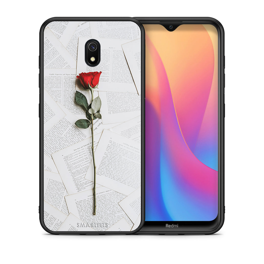 Θήκη Xiaomi Redmi 8A Red Rose από τη Smartfits με σχέδιο στο πίσω μέρος και μαύρο περίβλημα | Xiaomi Redmi 8A Red Rose case with colorful back and black bezels