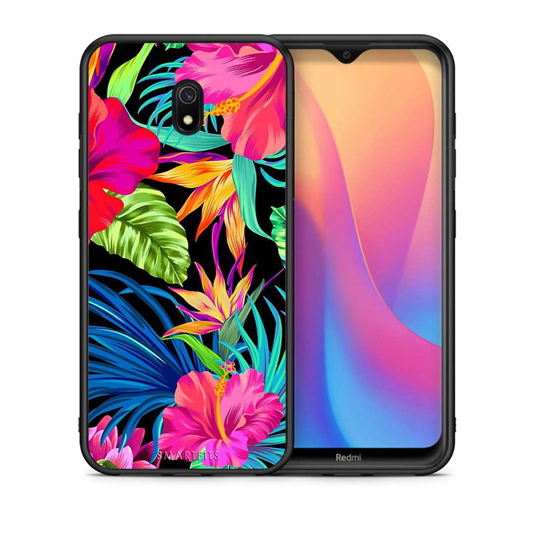 Θήκη Xiaomi Redmi 8A Tropical Flowers από τη Smartfits με σχέδιο στο πίσω μέρος και μαύρο περίβλημα | Xiaomi Redmi 8A Tropical Flowers case with colorful back and black bezels