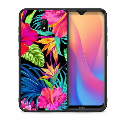 Θήκη Xiaomi Redmi 8A Tropical Flowers από τη Smartfits με σχέδιο στο πίσω μέρος και μαύρο περίβλημα | Xiaomi Redmi 8A Tropical Flowers case with colorful back and black bezels