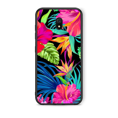 Xiaomi Redmi 8A Tropical Flowers θήκη από τη Smartfits με σχέδιο στο πίσω μέρος και μαύρο περίβλημα | Smartphone case with colorful back and black bezels by Smartfits