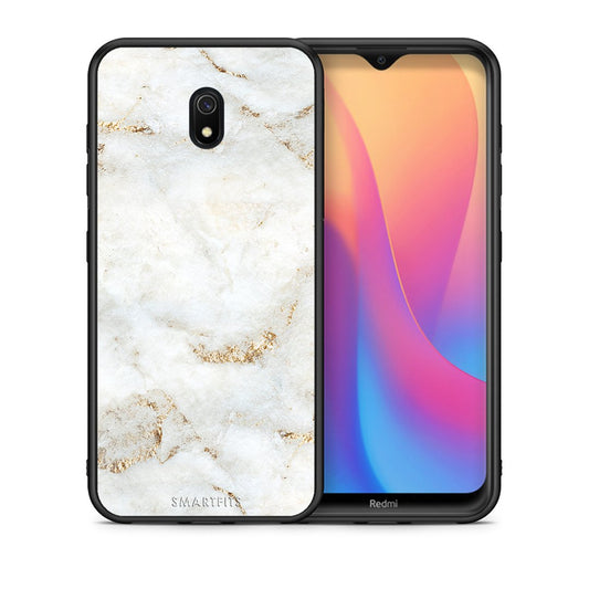 Θήκη Xiaomi Redmi 8A White Gold Marble από τη Smartfits με σχέδιο στο πίσω μέρος και μαύρο περίβλημα | Xiaomi Redmi 8A White Gold Marble case with colorful back and black bezels