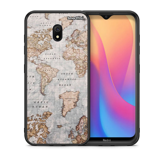 Θήκη Xiaomi Redmi 8A World Map από τη Smartfits με σχέδιο στο πίσω μέρος και μαύρο περίβλημα | Xiaomi Redmi 8A World Map case with colorful back and black bezels