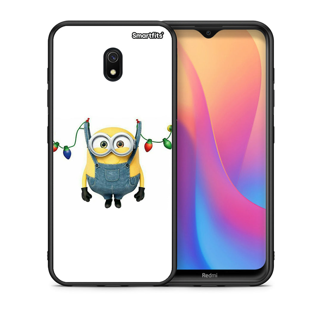 Θήκη Xiaomi Redmi 8A Xmas Minion Lights από τη Smartfits με σχέδιο στο πίσω μέρος και μαύρο περίβλημα | Xiaomi Redmi 8A Xmas Minion Lights case with colorful back and black bezels