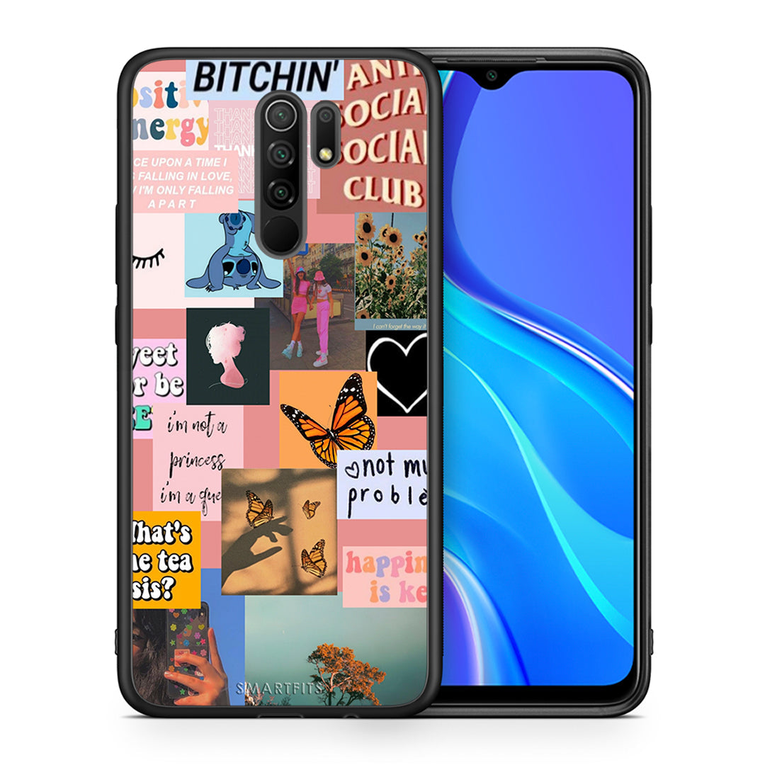 Θήκη Αγίου Βαλεντίνου Xiaomi Redmi 9 / 9 Prime Collage Bitchin από τη Smartfits με σχέδιο στο πίσω μέρος και μαύρο περίβλημα | Xiaomi Redmi 9 / 9 Prime Collage Bitchin case with colorful back and black bezels