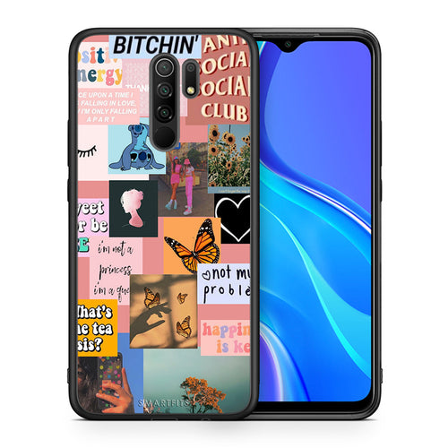 Θήκη Αγίου Βαλεντίνου Xiaomi Redmi 9 / 9 Prime Collage Bitchin από τη Smartfits με σχέδιο στο πίσω μέρος και μαύρο περίβλημα | Xiaomi Redmi 9 / 9 Prime Collage Bitchin case with colorful back and black bezels