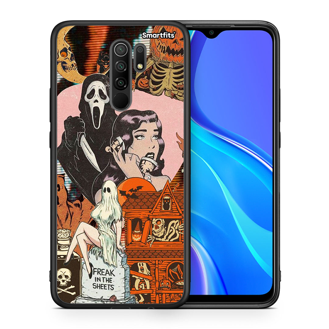 Θήκη Xiaomi Redmi 9 / 9 Prime Halloween Collage από τη Smartfits με σχέδιο στο πίσω μέρος και μαύρο περίβλημα | Xiaomi Redmi 9 / 9 Prime Halloween Collage case with colorful back and black bezels