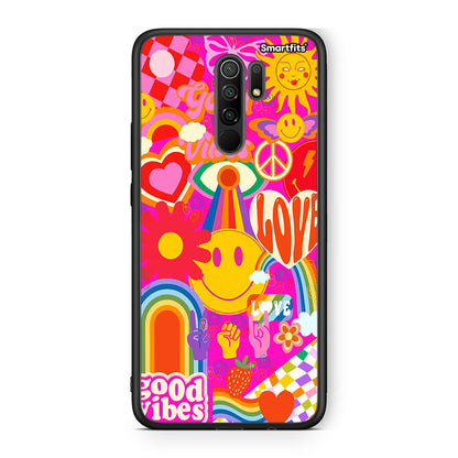 Xiaomi Redmi 9/9 Prime Hippie Love θήκη από τη Smartfits με σχέδιο στο πίσω μέρος και μαύρο περίβλημα | Smartphone case with colorful back and black bezels by Smartfits