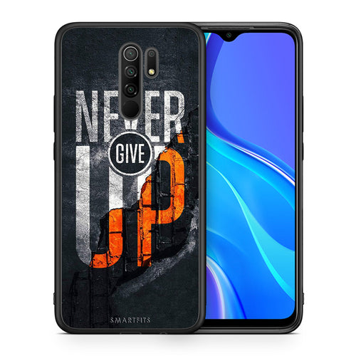 Θήκη Αγίου Βαλεντίνου Xiaomi Redmi 9 / 9 Prime Never Give Up από τη Smartfits με σχέδιο στο πίσω μέρος και μαύρο περίβλημα | Xiaomi Redmi 9 / 9 Prime Never Give Up case with colorful back and black bezels
