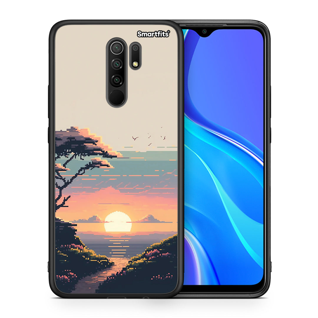 Θήκη Xiaomi Redmi 9 / 9 Prime Pixel Sunset από τη Smartfits με σχέδιο στο πίσω μέρος και μαύρο περίβλημα | Xiaomi Redmi 9 / 9 Prime Pixel Sunset case with colorful back and black bezels