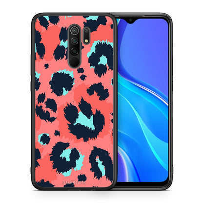 Θήκη Xiaomi Redmi 9/9 Prime Pink Leopard Animal από τη Smartfits με σχέδιο στο πίσω μέρος και μαύρο περίβλημα | Xiaomi Redmi 9/9 Prime Pink Leopard Animal case with colorful back and black bezels