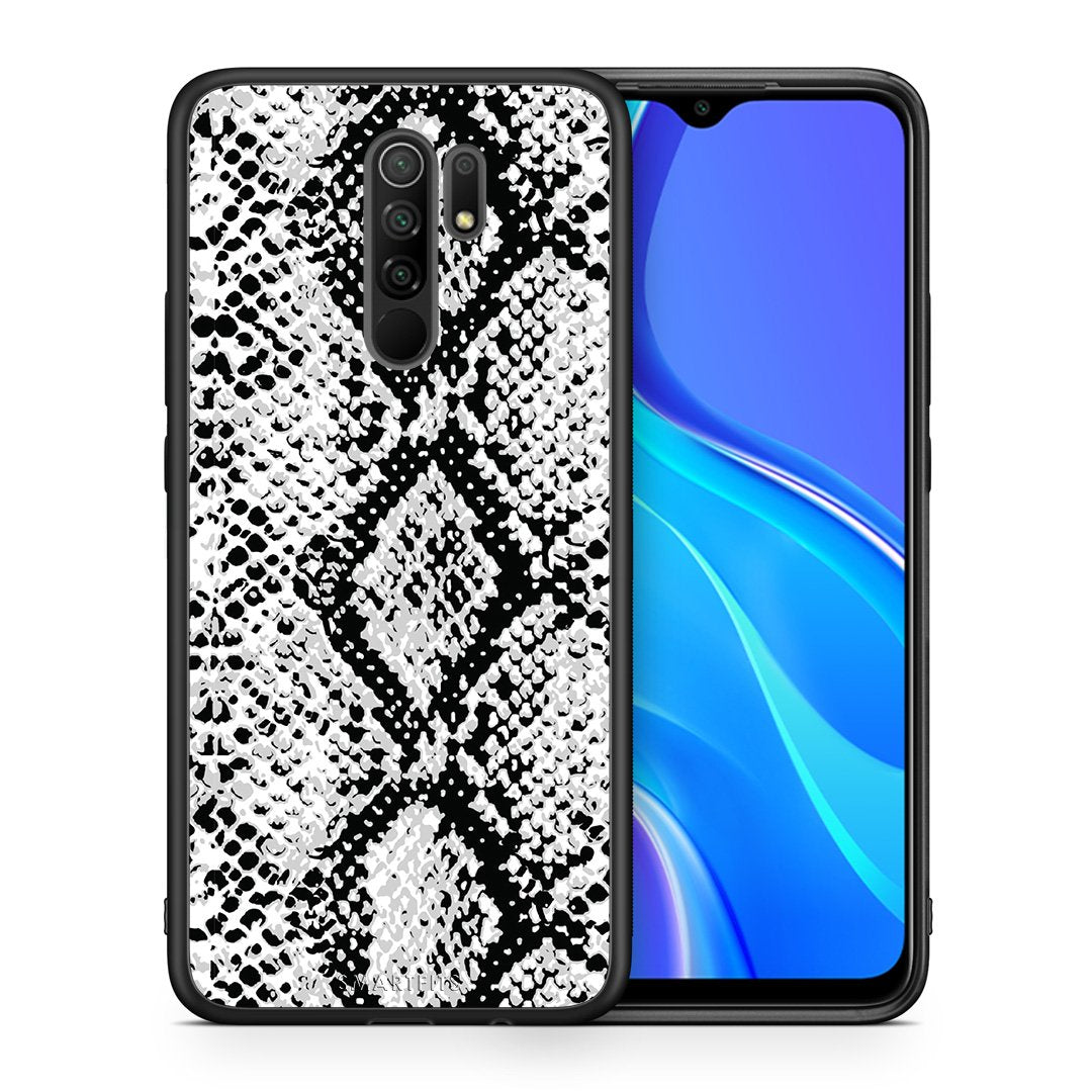 Θήκη Xiaomi Redmi 9/9 Prime White Snake Animal από τη Smartfits με σχέδιο στο πίσω μέρος και μαύρο περίβλημα | Xiaomi Redmi 9/9 Prime White Snake Animal case with colorful back and black bezels
