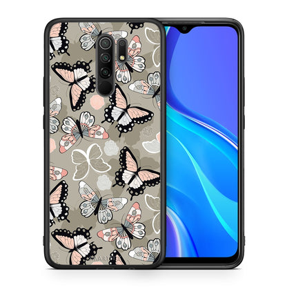 Θήκη Xiaomi Redmi 9/9 Prime Butterflies Boho από τη Smartfits με σχέδιο στο πίσω μέρος και μαύρο περίβλημα | Xiaomi Redmi 9/9 Prime Butterflies Boho case with colorful back and black bezels