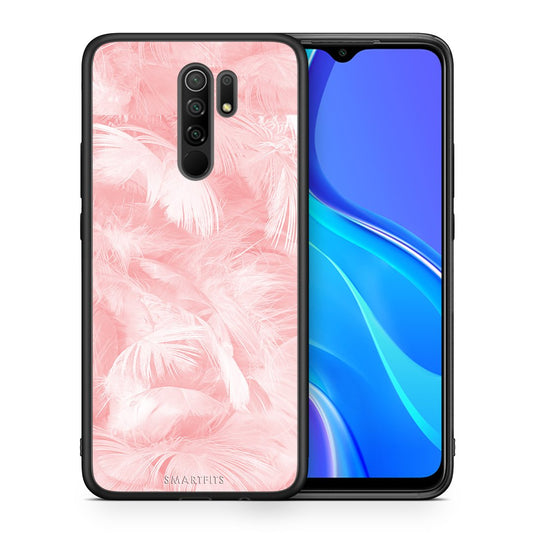 Θήκη Xiaomi Redmi 9/9 Prime Pink Feather Boho από τη Smartfits με σχέδιο στο πίσω μέρος και μαύρο περίβλημα | Xiaomi Redmi 9/9 Prime Pink Feather Boho case with colorful back and black bezels