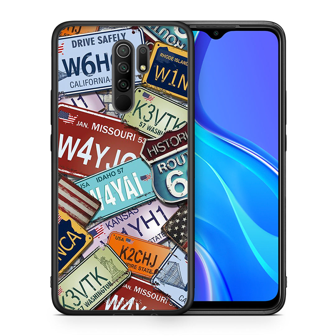 Θήκη Xiaomi Redmi 9/9 Prime Car Plates από τη Smartfits με σχέδιο στο πίσω μέρος και μαύρο περίβλημα | Xiaomi Redmi 9/9 Prime Car Plates case with colorful back and black bezels