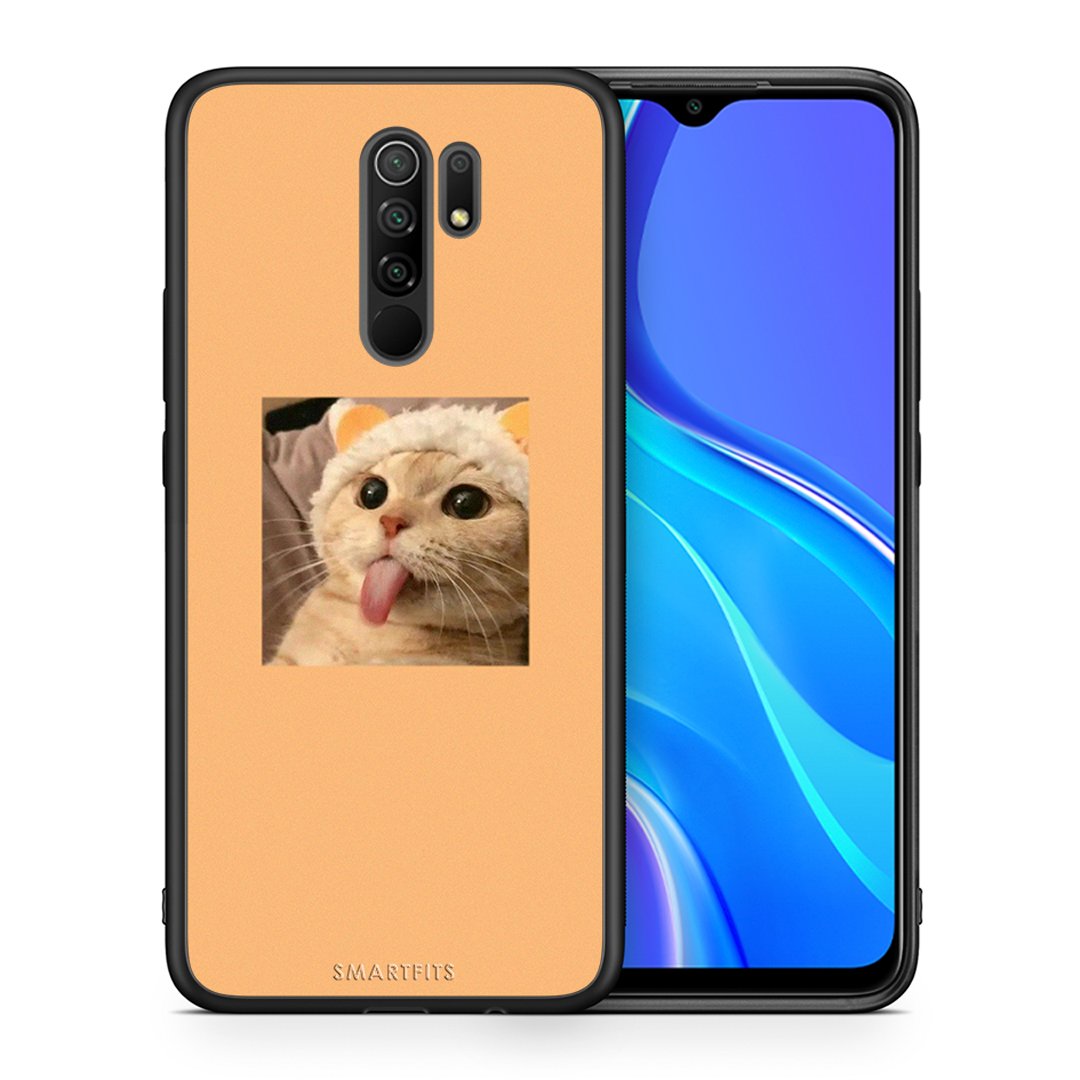 Θήκη Xiaomi Redmi 9/9 Prime Cat Tongue από τη Smartfits με σχέδιο στο πίσω μέρος και μαύρο περίβλημα | Xiaomi Redmi 9/9 Prime Cat Tongue case with colorful back and black bezels