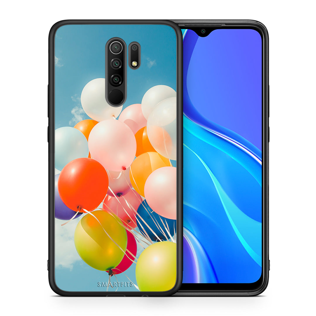 Θήκη Xiaomi Redmi 9/9 Prime Colorful Balloons από τη Smartfits με σχέδιο στο πίσω μέρος και μαύρο περίβλημα | Xiaomi Redmi 9/9 Prime Colorful Balloons case with colorful back and black bezels