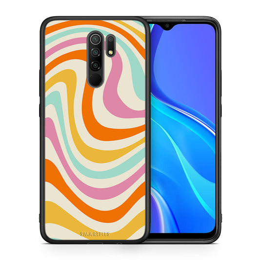 Θήκη Xiaomi Redmi 9/9 Prime Colourful Waves από τη Smartfits με σχέδιο στο πίσω μέρος και μαύρο περίβλημα | Xiaomi Redmi 9/9 Prime Colourful Waves case with colorful back and black bezels