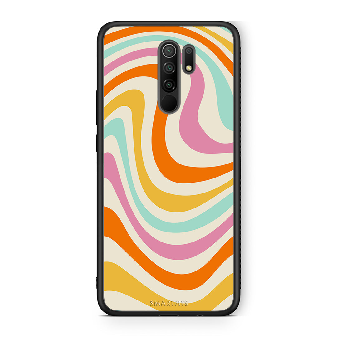 Xiaomi Redmi 9/9 Prime Colourful Waves θήκη από τη Smartfits με σχέδιο στο πίσω μέρος και μαύρο περίβλημα | Smartphone case with colorful back and black bezels by Smartfits