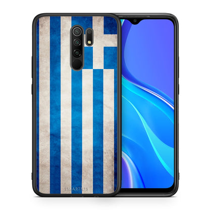 Θήκη Xiaomi Redmi 9/9 Prime Greek Flag από τη Smartfits με σχέδιο στο πίσω μέρος και μαύρο περίβλημα | Xiaomi Redmi 9/9 Prime Greek Flag case with colorful back and black bezels