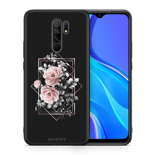Θήκη Xiaomi Redmi 9/9 Prime Frame Flower από τη Smartfits με σχέδιο στο πίσω μέρος και μαύρο περίβλημα | Xiaomi Redmi 9/9 Prime Frame Flower case with colorful back and black bezels