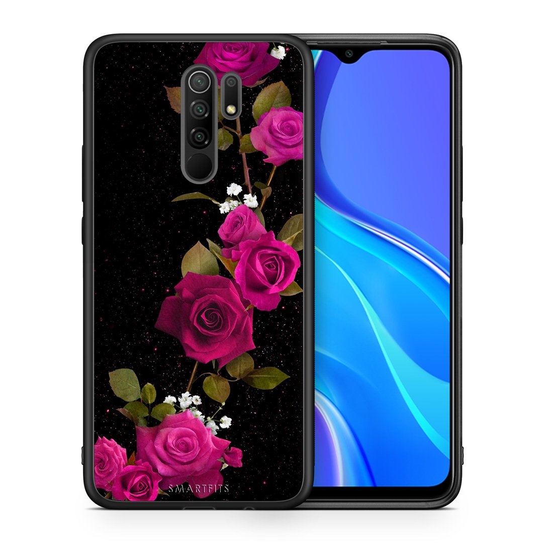 Θήκη Xiaomi Redmi 9/9 Prime Red Roses Flower από τη Smartfits με σχέδιο στο πίσω μέρος και μαύρο περίβλημα | Xiaomi Redmi 9/9 Prime Red Roses Flower case with colorful back and black bezels