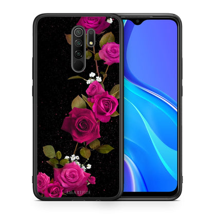 Θήκη Xiaomi Redmi 9/9 Prime Red Roses Flower από τη Smartfits με σχέδιο στο πίσω μέρος και μαύρο περίβλημα | Xiaomi Redmi 9/9 Prime Red Roses Flower case with colorful back and black bezels