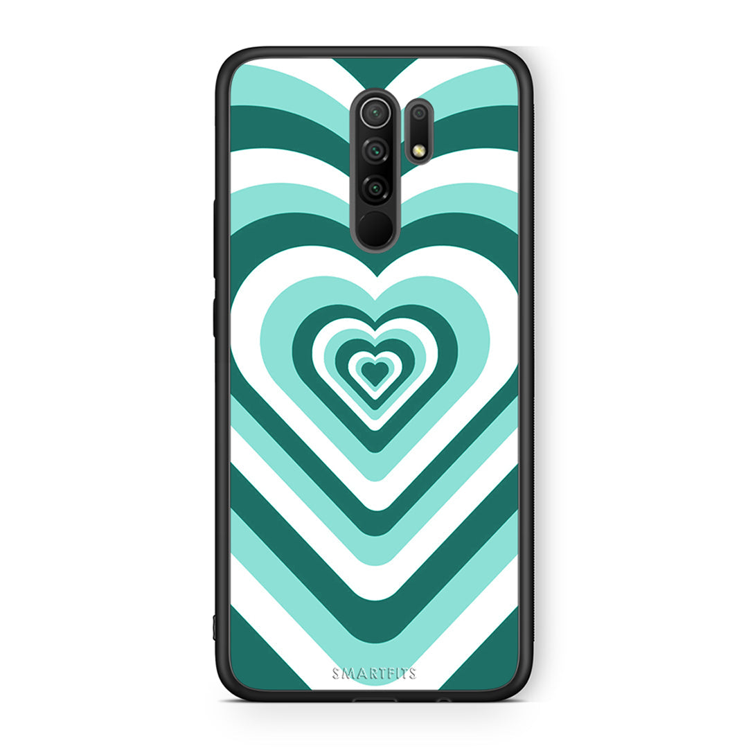 Xiaomi Redmi 9/9 Prime Green Hearts θήκη από τη Smartfits με σχέδιο στο πίσω μέρος και μαύρο περίβλημα | Smartphone case with colorful back and black bezels by Smartfits