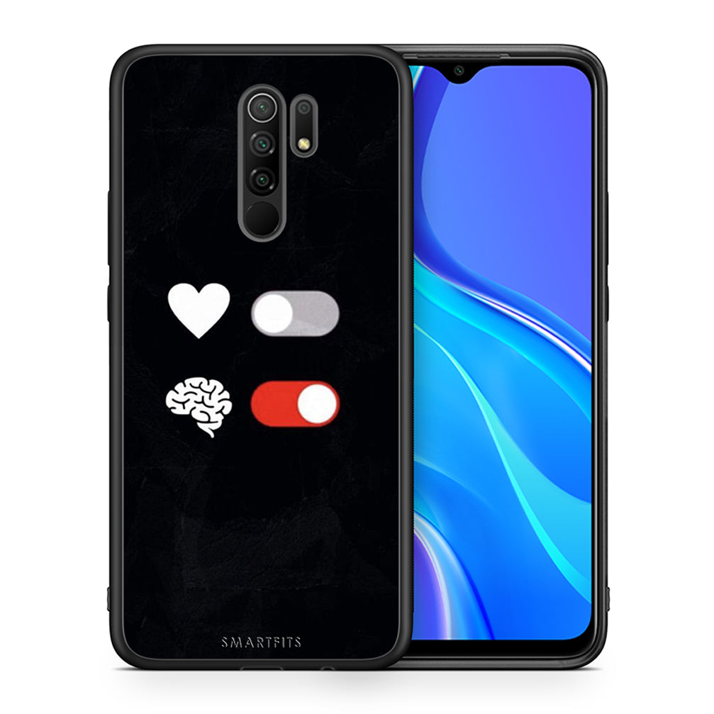 Θήκη Αγίου Βαλεντίνου Xiaomi Redmi 9 / 9 Prime Heart Vs Brain από τη Smartfits με σχέδιο στο πίσω μέρος και μαύρο περίβλημα | Xiaomi Redmi 9 / 9 Prime Heart Vs Brain case with colorful back and black bezels