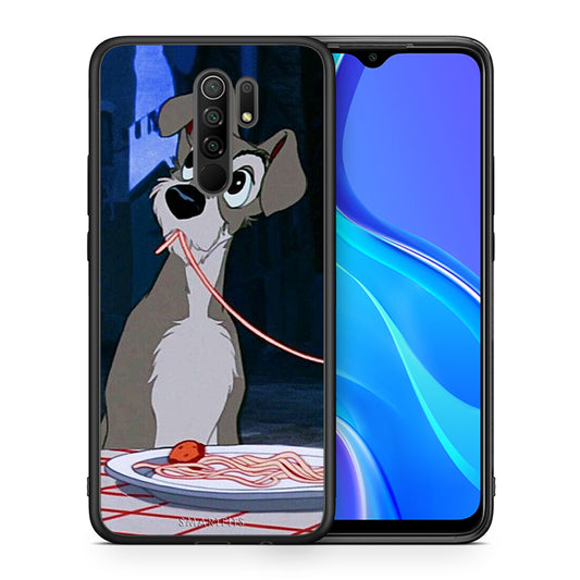 Θήκη Αγίου Βαλεντίνου Xiaomi Redmi 9 / 9 Prime Lady And Tramp 1 από τη Smartfits με σχέδιο στο πίσω μέρος και μαύρο περίβλημα | Xiaomi Redmi 9 / 9 Prime Lady And Tramp 1 case with colorful back and black bezels