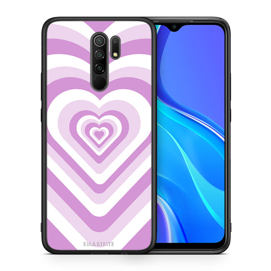 Θήκη Xiaomi Redmi 9/9 Prime Lilac Hearts από τη Smartfits με σχέδιο στο πίσω μέρος και μαύρο περίβλημα | Xiaomi Redmi 9/9 Prime Lilac Hearts case with colorful back and black bezels