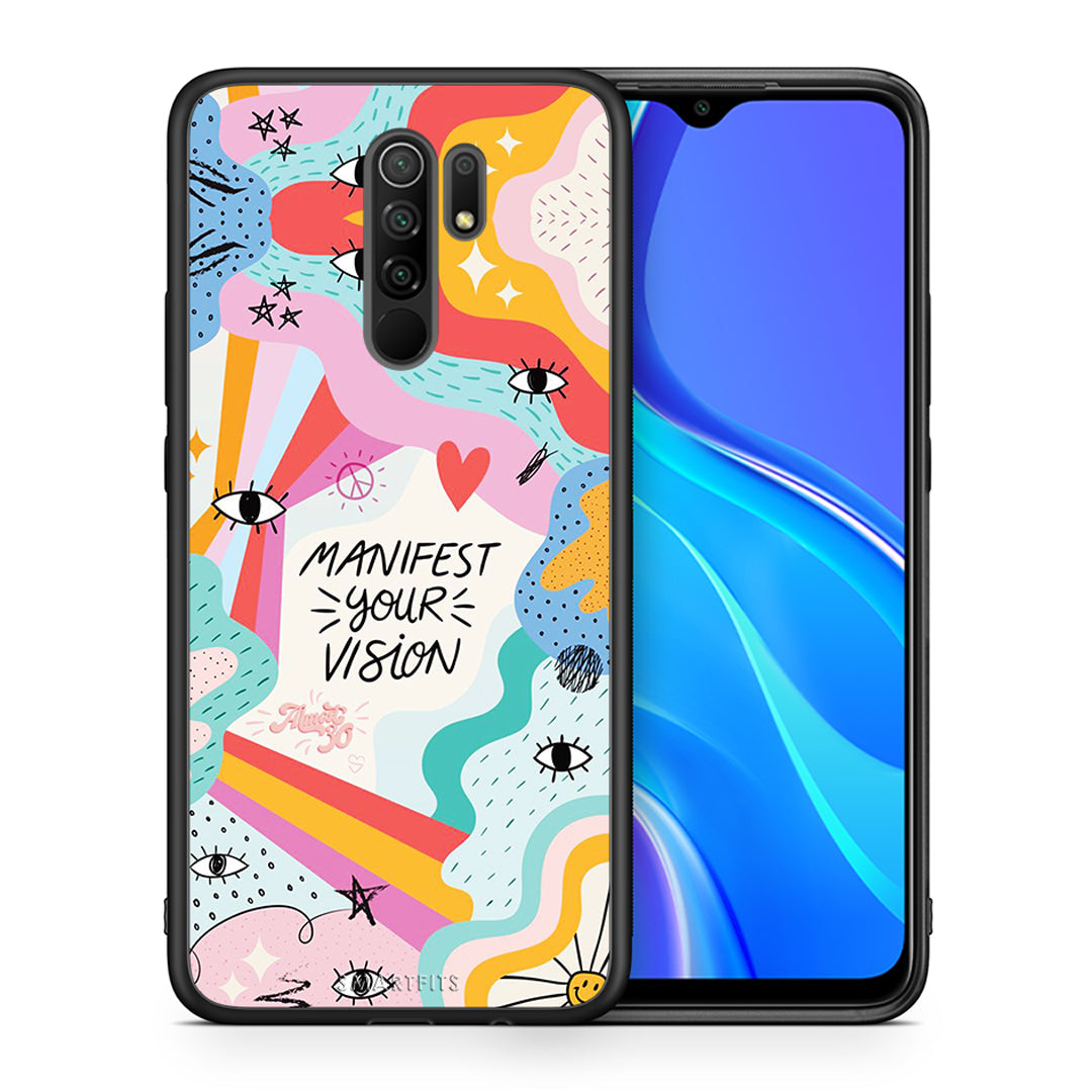 Θήκη Xiaomi Redmi 9/9 Prime Manifest Your Vision από τη Smartfits με σχέδιο στο πίσω μέρος και μαύρο περίβλημα | Xiaomi Redmi 9/9 Prime Manifest Your Vision case with colorful back and black bezels