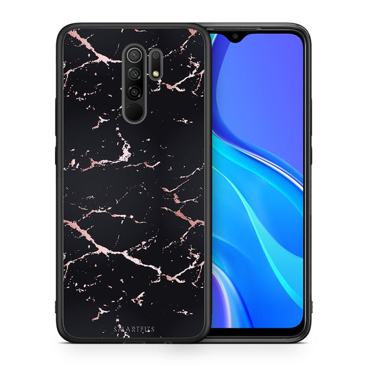 Θήκη Xiaomi Redmi 9/9 Prime Black Rosegold Marble από τη Smartfits με σχέδιο στο πίσω μέρος και μαύρο περίβλημα | Xiaomi Redmi 9/9 Prime Black Rosegold Marble case with colorful back and black bezels