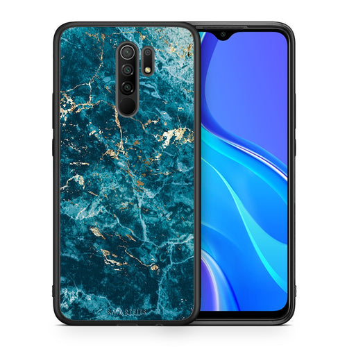 Θήκη Xiaomi Redmi 9/9 Prime Marble Blue από τη Smartfits με σχέδιο στο πίσω μέρος και μαύρο περίβλημα | Xiaomi Redmi 9/9 Prime Marble Blue case with colorful back and black bezels