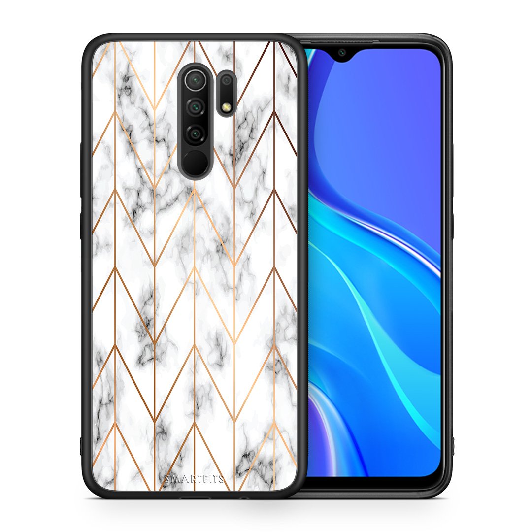 Θήκη Xiaomi Redmi 9/9 Prime Gold Geometric Marble από τη Smartfits με σχέδιο στο πίσω μέρος και μαύρο περίβλημα | Xiaomi Redmi 9/9 Prime Gold Geometric Marble case with colorful back and black bezels